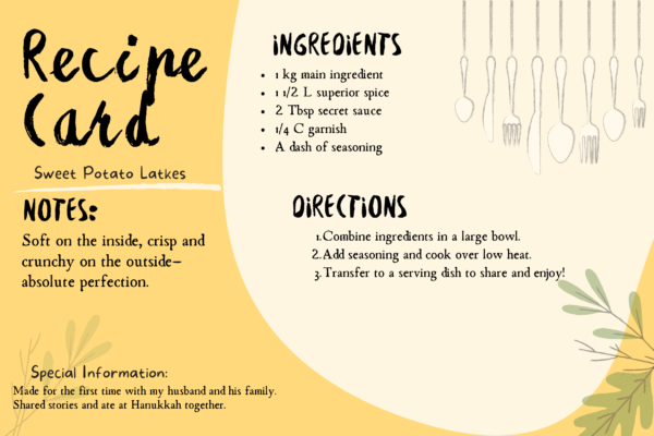 Example Recipe Card Filled in with example material.